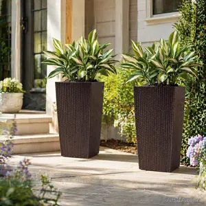 30-in Tall Crack-Resistant Sturdy Plastic Large Flower Pot - Self-Watering System, Drainage Holes, Inner Trays, Inner Bucket, Water Level Monitor, Brown Finish - Above-Ground, Balcony, Decorative, Floor-Standing for Garden, Patio, Above-Ground Flower Pots