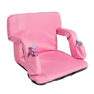 Extra Wide 24" Stadium Seat with Optional Arms, Thick Padded Bleacher Chair with Back Support, Reclining Folding Design, 4 Pockets & Shoulder Straps