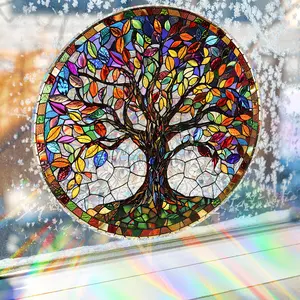 1Pc Colorful Life Tree Electrostatic Film Sticker - Waterproof, Detachable, Reusable, Electrostatic Adsorption Creative DIY Electrostatic Film Suitable for Balcony Glass, Doors and Windows, Home Decoration, Room Decoration and Other Scenes