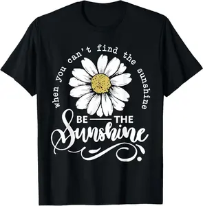 Soft And Comfortable Women'S Daisy Print T-Shirt - Casual Crewneck T-Shirt with Inspirational Quote "Be The Sunshine" - Lightweight Blend, Machine Washable, Suitable for Casual Wear, All-Season Wear | Relaxed Fit T-Shirt | Stretch Knit Top