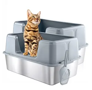 39L Large Cat Litter Box with High Sides, Open Top, Includes Scoop,  23.6 x 15.8 x 12 inches