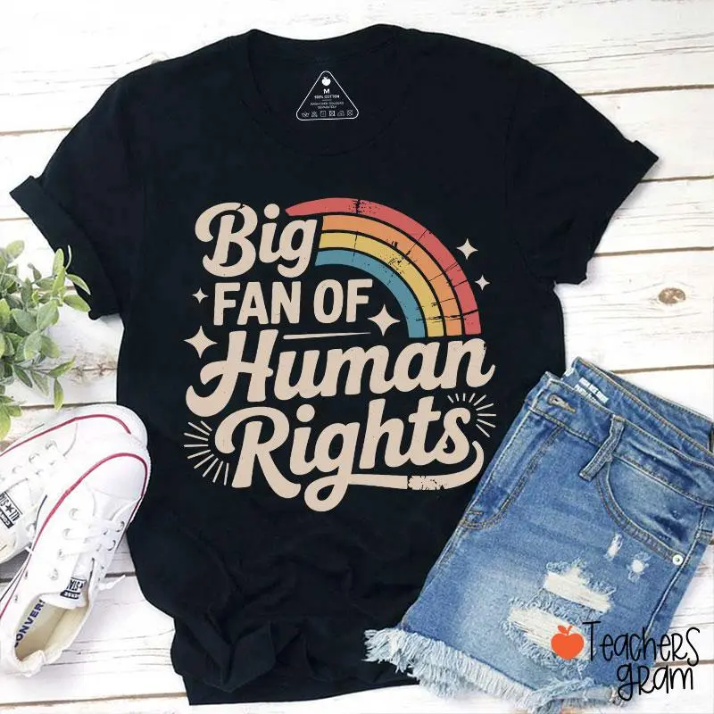 Women's Human Rights Rainbow Graphic Short-Sleeve Unisex T-Shirt, Casual Tee Top for Teachers