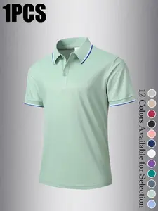 Men's Ice-Cool Breathable Colorblock Polo Shirt, Sporty Fitness Casual Business Wear, Versatile Daily Use Apparel