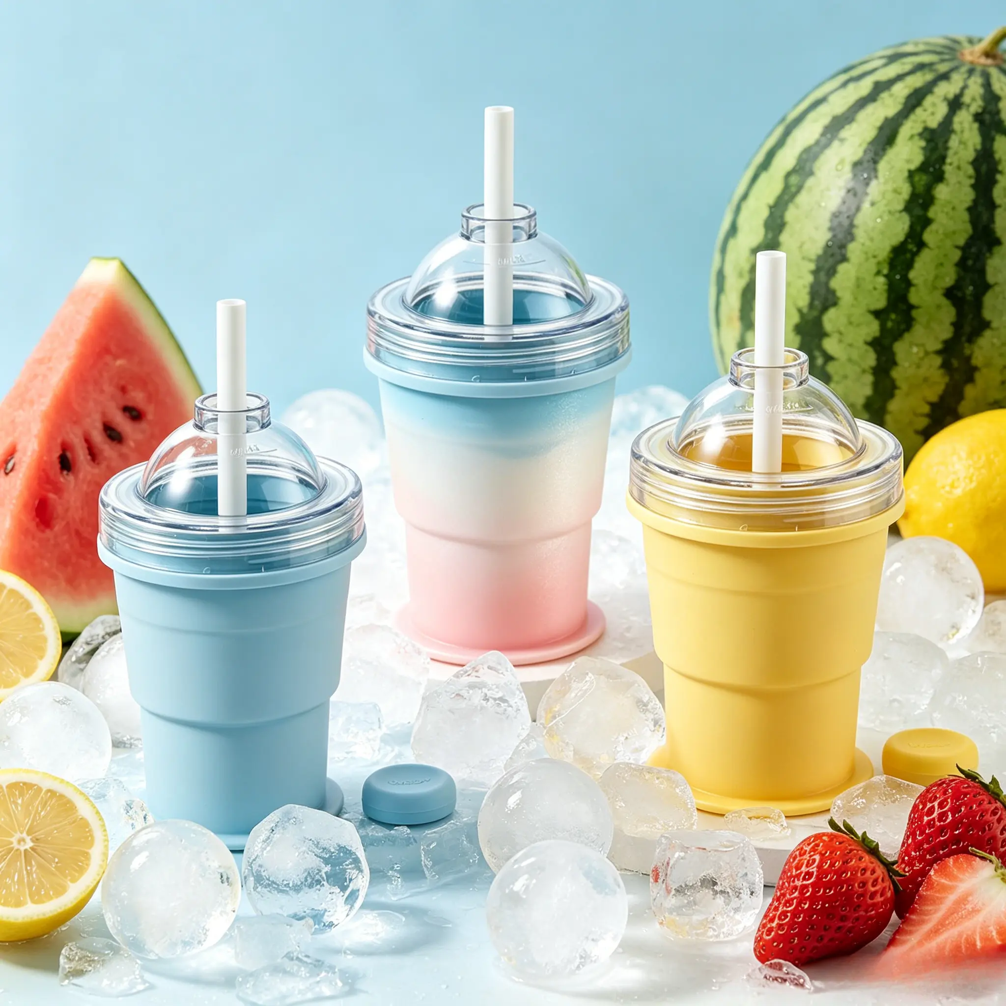 2-in-1 Silicone Ice Sphere Mold & Drinking Cup Set, Portable Lightweight Foldable Collapsible with Straw & Leakproof Lid, Large Slow-Melting Ice Preserves Drink Original Taste Without Dilution (Home & Festive Party Disposable Tableware)