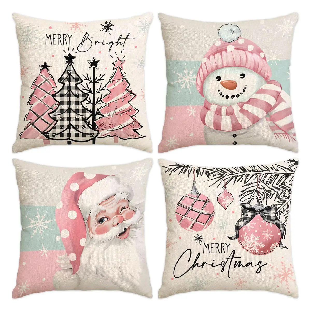 Christmas Themed Pillow Cover, 4 Counts/set Cartoon Pattern Cushion Cover without Filler, Decoration Supplies for Home Living Room Bedroom, Christmas