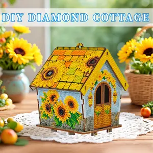 DIY Diamond Puzzle Set - Build this cheerful sunflower cottage - Includes wooden puzzle and diamond set! Spring garden theme design, can be hung on the tree branches, easy to assemble, ideal gift for Mother's Day!