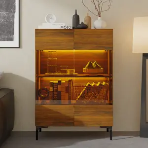 FUFU&GAGA Display Cabinet with Built-in Warm Lights Strip, Golden Amber Glass Door 4 Layers Showcase &Display Shelf for Figures, Toys, Books, Bookcase for Office, Playroom, Living Room