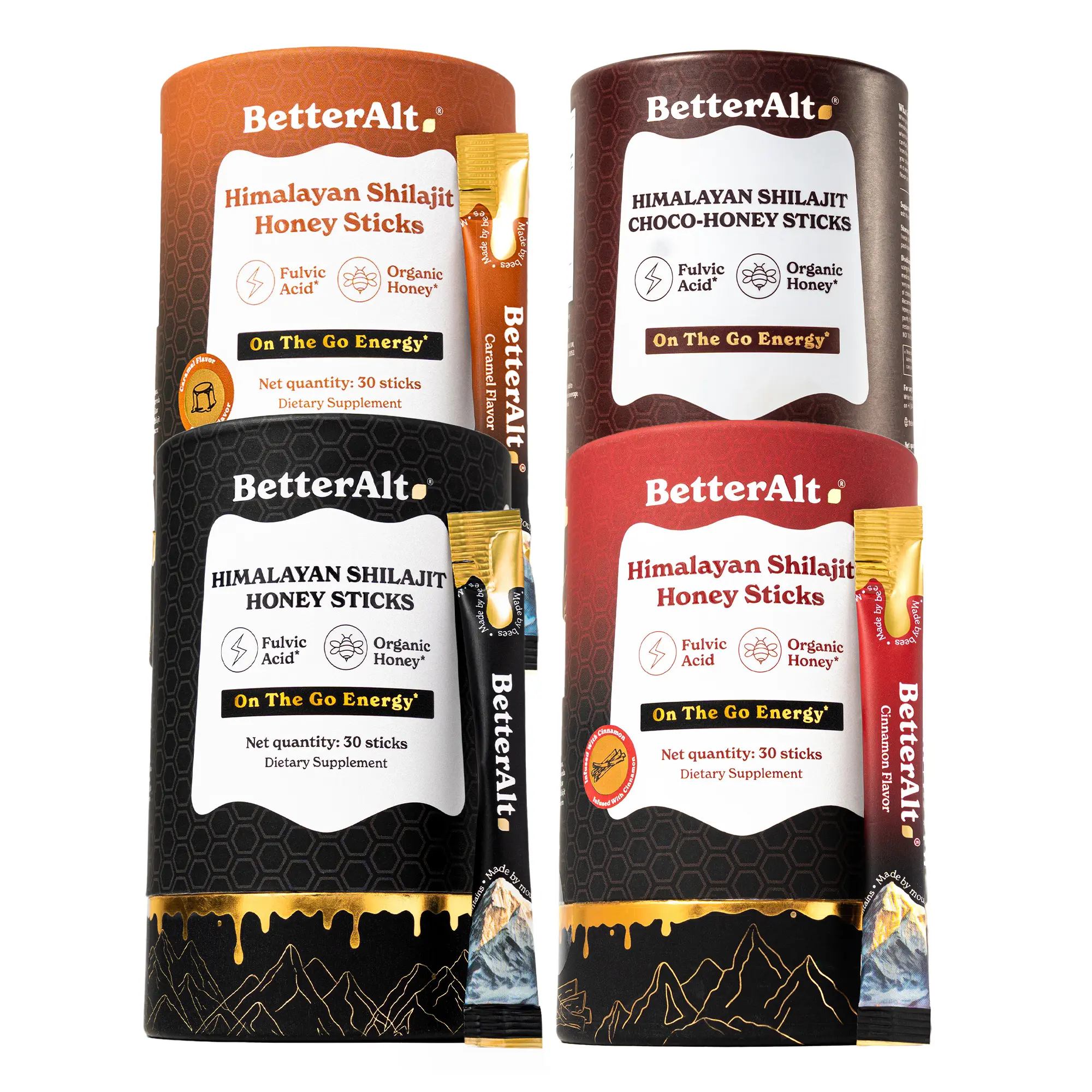 BetterAlt Shilajit Honey Sticks Variety Pack | Caramel, Cinnamon & Classic | Lab-tested for Purity | Helps Support Energy & Stamina | 2-Month Pack BetterAlt Shilajit Honey Sticks Variety Pack | Caramel, Cinnamon & Classic | Lab-tested for Purity | Helps Support Energy & Stamina | 2-Month Pack