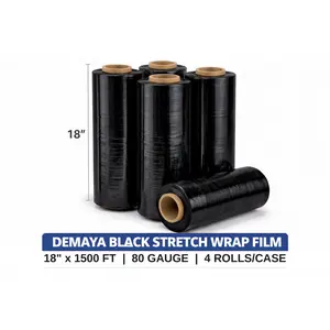 DEMAYA Heavy-Duty Black Stretch Wrap Film – 18" x 1500' 80 Gauge (20 Micron) Industrial Pallet & Packaging Stretch Film