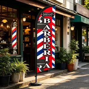 6.5 Ft Feather Flag for Barbershop, Retro Oil Head Salon Banner, Waterproof Polyester, Wind-Resistant, Portable, Ideal for Hair Salon Promotion, Decorative Banner