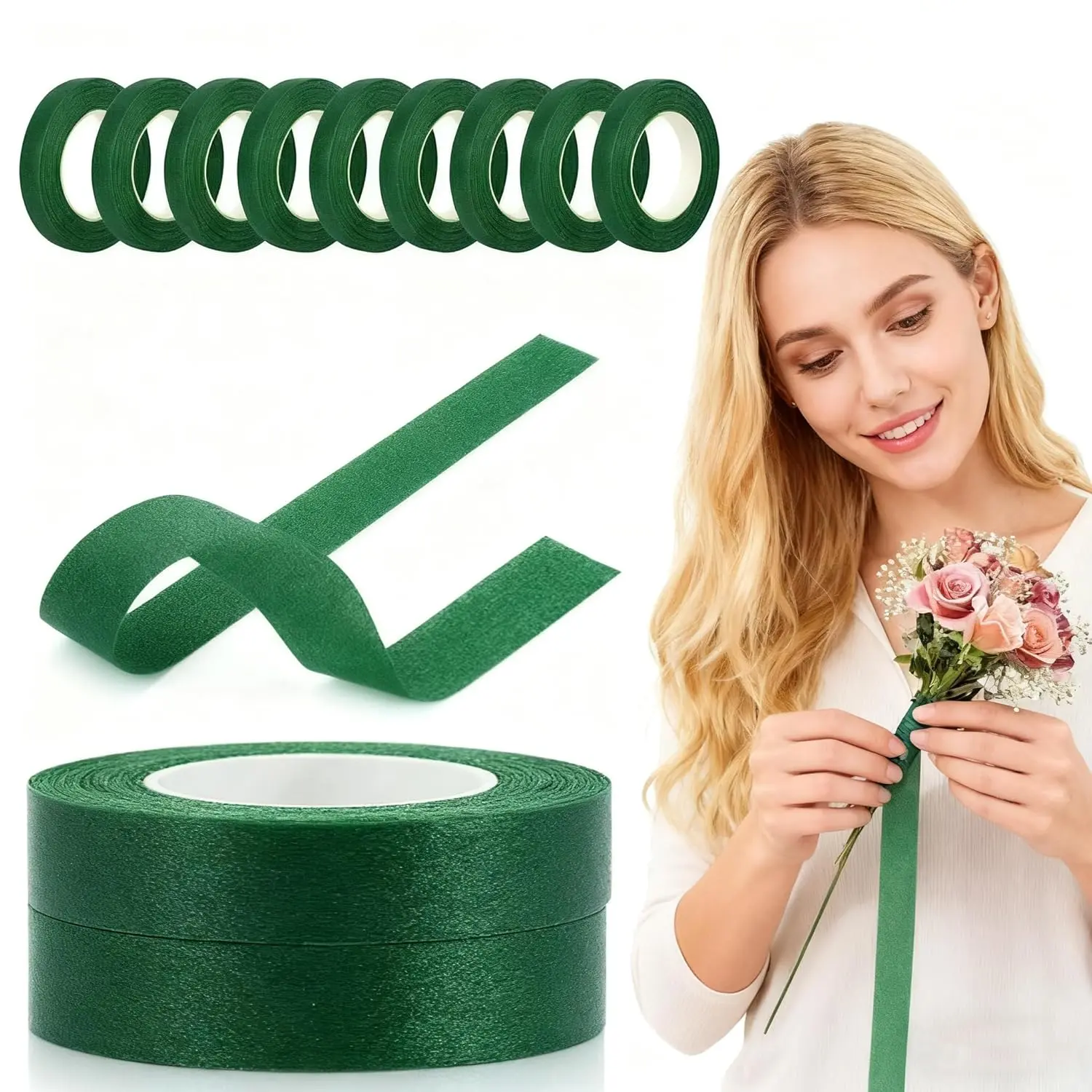 Moldable Versatile Floral Tape - Bulk 3/6/12 Rolls of 0.5in x 20yd Adhesive Stem Wrap for Eternal Roses, DIY Bouquets, Creative Home Decor Projects
