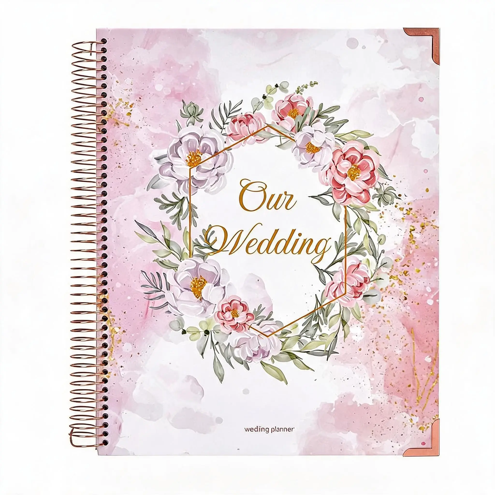 Wedding Planner Notebook – A4 Bridal Journal with 176 Pages, Dividers, Stickers – Spiral Bound Organizer for Budget & Guest List – Engagement Gift, Size: 29 * 25.5 * 2.5cm, Hexagon Floral