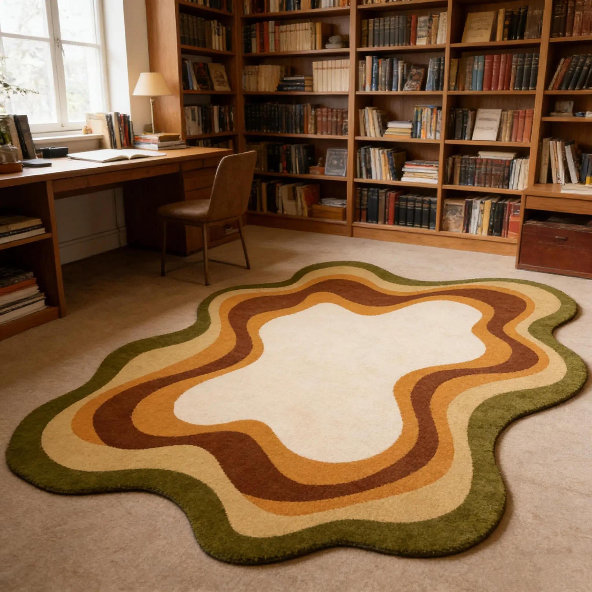 Olive green gradient wave shaped carpet, Home Decor Rugs, yellow green contrasting velvet floor mat, non slip and wear-resistant floor mat for living room and study, retro natural atmosphere decorative mat suitable for ins style home decoration