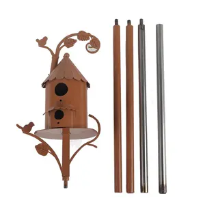 Metal Bird House with Pole Metal Art Cottage Bird House Stakes Hummingbird House Distressed Metal Birdhouse Garden Decor Waterproof Rust Proof 15.7 x 3.9 x 3.9 inches