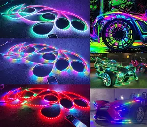 8PCS 5FT 1.4Meters Single Row IP68 RGB Dream Color CHASING Light Strips for Car Truck Slingshot APP + Remote