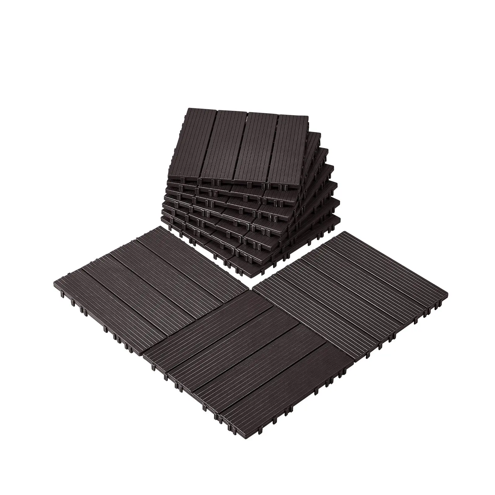 VEVOR Interlocking Deck Tiles, 10-Pack 12x12 in 10 sq. ft Plastic Waterproof Outdoor Flooring, All-Weather Use for Patio, Porch, Balcony, Dark Brown