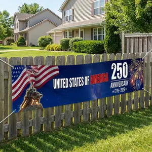 USA 250 Anniversary Banner, Military Patriotic American Flag Banner 1776-2026, Independence Day Matte Banner, Veteran Tribute Outdoor Decor, July 4th Fence Garage USA Banner