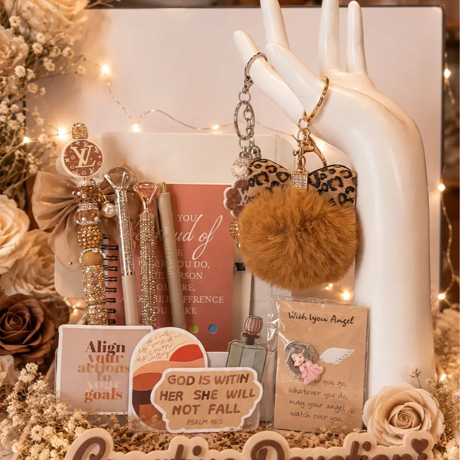 Luxury Handmade Gift Box Set | Beaded Pen, Keychain & Cute Stationery Gift