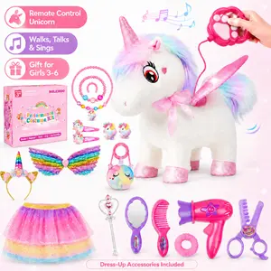 Soft Stuffed Remote Control Unicorn Toy for Girls Ages 3-6, Walking Talking Singing Interactive Pet Care Toy with Dress-Up, Fashion Doll Accessory Set (Ultra-Cute, Kelly Cricket & Mofusand Themed),summervibes toys,memorial day deals,summerwins
