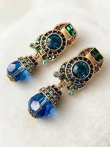 1 Pair Vintage Blue Ear Clip, Elegant Ethnic Pattern, Fake Piercing Earring, Drop Earrings, All-Season Accessory, Perfect Gift for Her/mother's Day