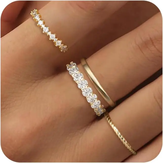 FREEKISS Stackable Rings For Women Non Tarnish Dainty Stacking Rings Set Cubic Zirconia Trendy Thin Bands Rings Fashion Jewelry For Women For Christmas summerwins
