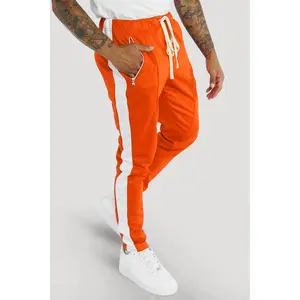 Premium Side Stripe Zip Pocket Track Pants (Orange - White)