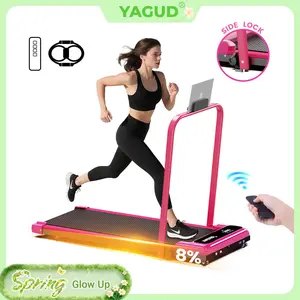 【New Arrival】YAGUD Electric Folding Treadmill with Handrail, Low-Noise Motor – 265lbs Weight Capacity Spacious Belt Walking Pad, Dual Shock Absorption, Remote Control & Wheels for Easy Moving – Includes Free Resistance Bands and Remote