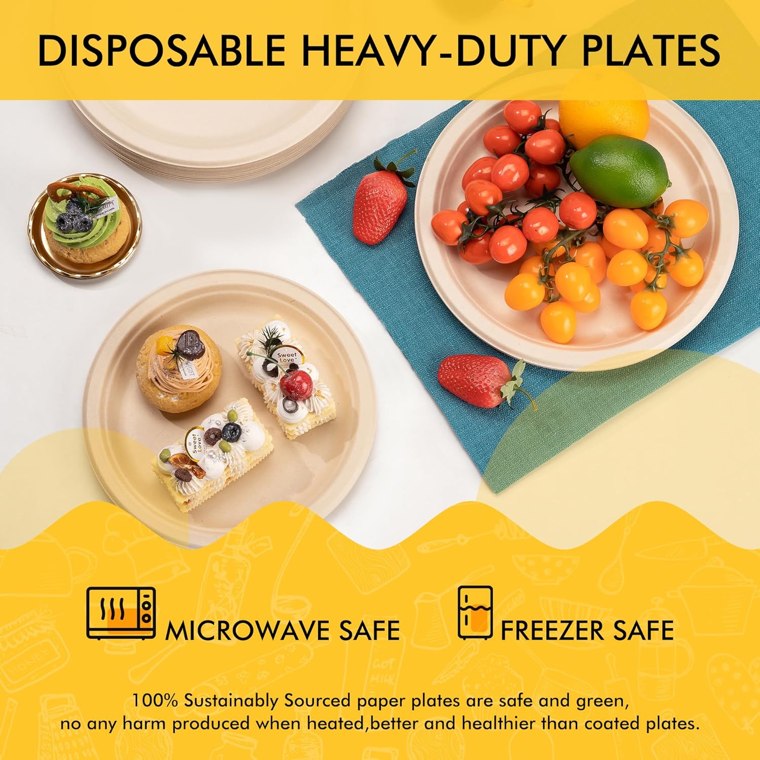 Compostable Paper Plates 10 Inch [150 Pack], Disposable Biodegradable Heavy Duty Paper Plates, Made of Natural Sugarcane Fibers, Unbleached Brown, Round