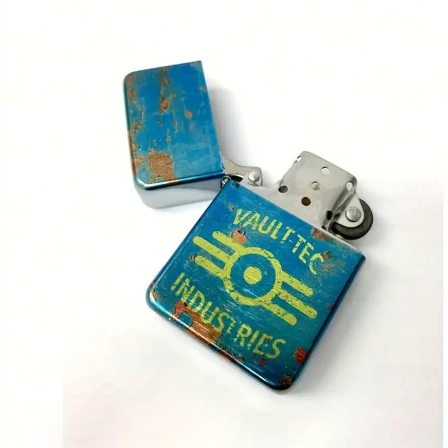 Fallout Themed Lighter - Sheller Tech ( No Fuel Included ) Happy Father's Valentine's Day Halloween Gifts for him staff surprise christmas fun Blue Steel Wheel Stainless boyfriend gifts