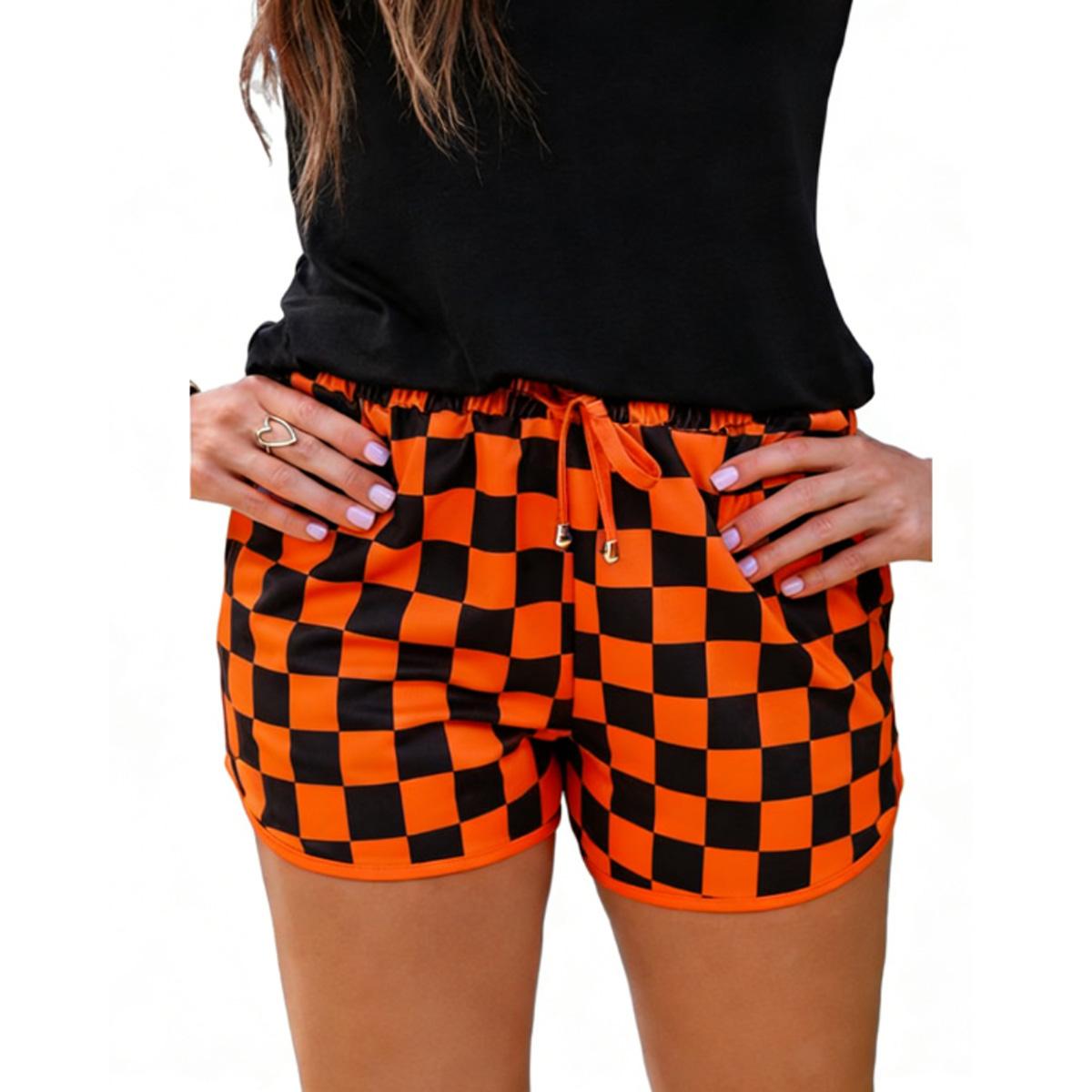 Mntaor Women's Checkered Drawstring Elastic Waist Casual Summer Shorts - Fitted Style with Adjustable Fit for Comfortable Outfit