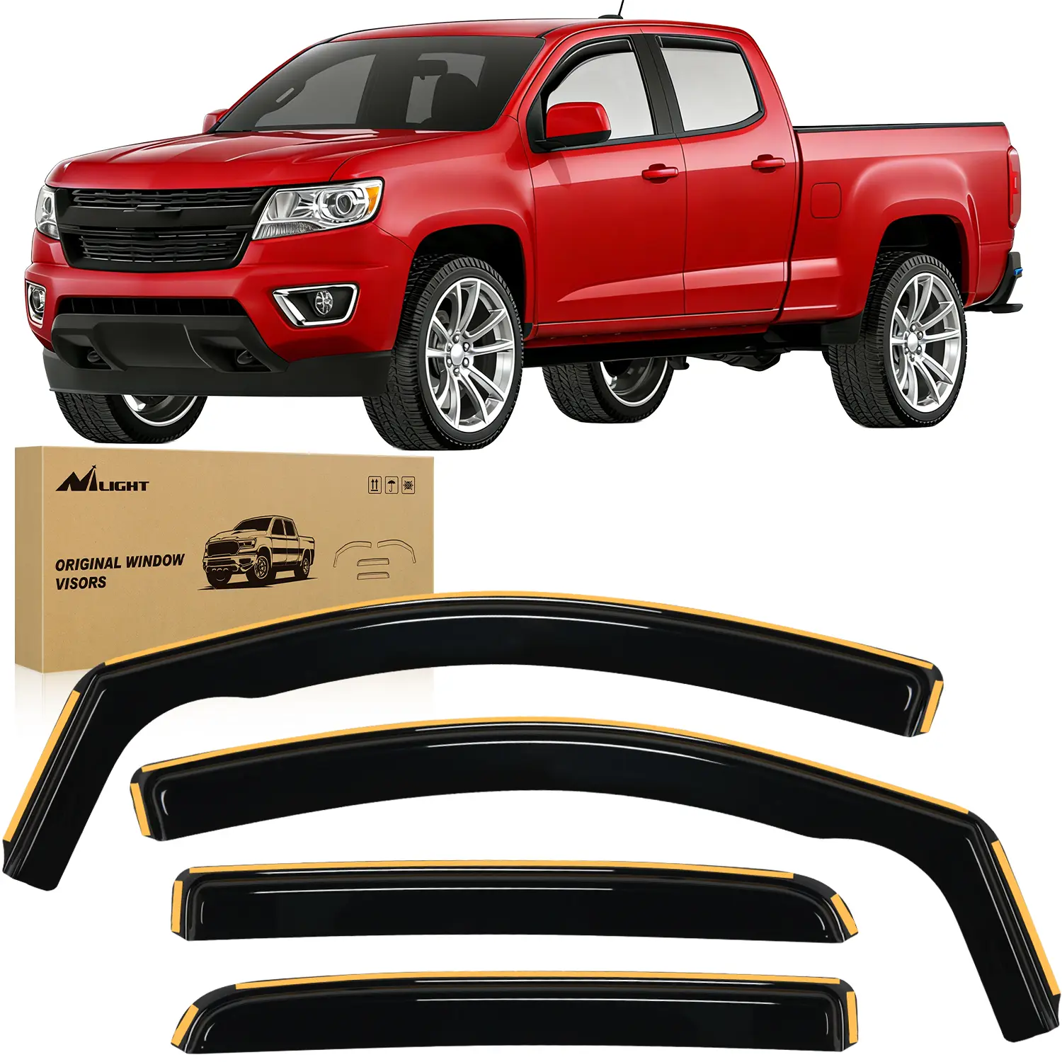 Nilight Acrylic In-Channel Window Deflectors with Anti Glare Visor, 4pcs Custom-Fit Sun Protective Rain Guards for Chevy Colorado 2015-2022 Crew Cab/GMC Canyon Crew Cab, 12pcs Clips, Tool-Free Install, Reduces Interior Wind Noise