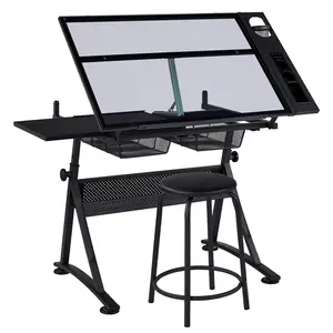 Yaheetech Height Adjustable Drafting Table & Stool Set, Drawing Table Art Desk with Stool and Storage Drawers, Painting Studio Design Work Station Yaheetech Height Adjustable Drafting Table & Stool Set, Drawing Table Art Desk with Stool and Storage Drawers, Painting Studio Design Work Station