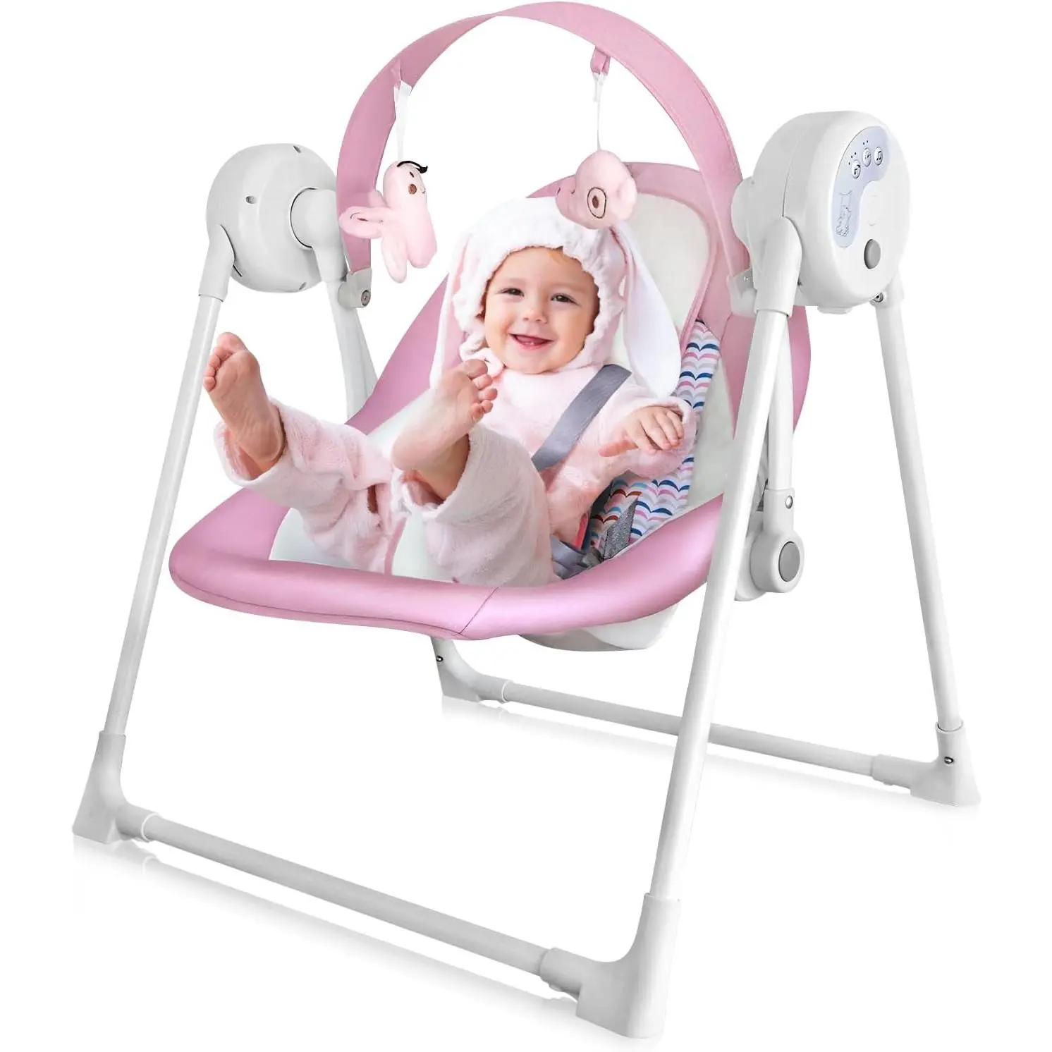 Baby Swing SpaceSaver Ultra-Compact Foldable Infant Swing (Fits in 5.3" Gaps!) 6 Speed Modes |   Portable Newborn Swing for Travel/Car/Picnic (0-6M, 6-20lbs Pink)
