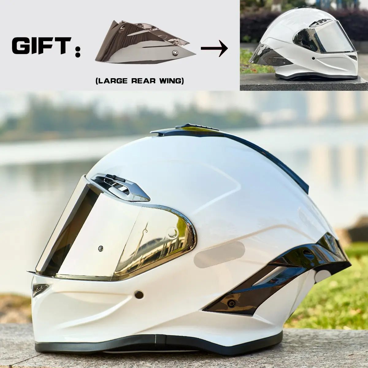 Nbtk Brand Full-Face Motorcycle Helmet, Motorcycle Riding Helmet, A cool big spoiler as a gift.Abs Material with Eps Padding, Adjustable Ventilation, UV Protection, Unisex, 3C & Dot Certified