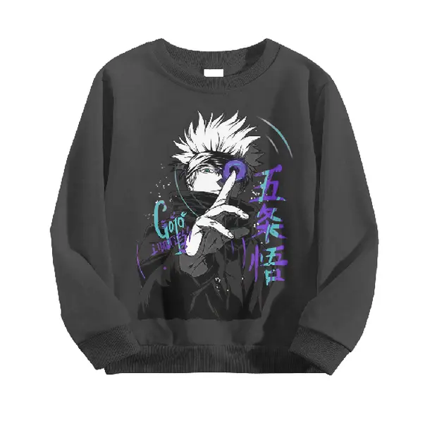 Gojo Satoru Jujutsu Kaisen Anime Print Menswear Crew Neck Long Sleeve Loose Fit Pullover Sweatshirt - Men's Casual Sports Outerwear Top, Size 90-130