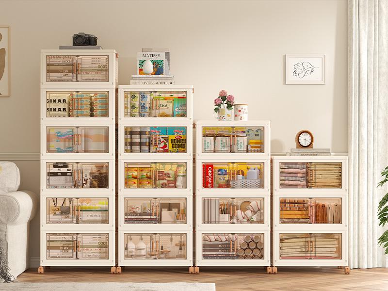 [Clearance/Spe]Raybee Small Plastic Clear Storage Bins with a Lid, Mini Stackable Storage Containers with Wheels, Folding Storage Boxes, Cute Closet Organizers for Living Room,Office,Dorm