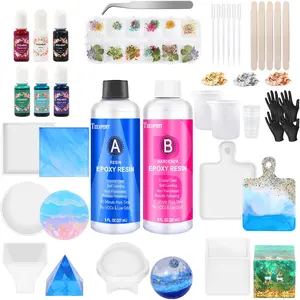 Epoxy Resin Kit for Beginners, Resin Kit with Coaster Molds, Crystal Clear Art Casting Resin for DIY Resin Coasters 16 FL.OZ