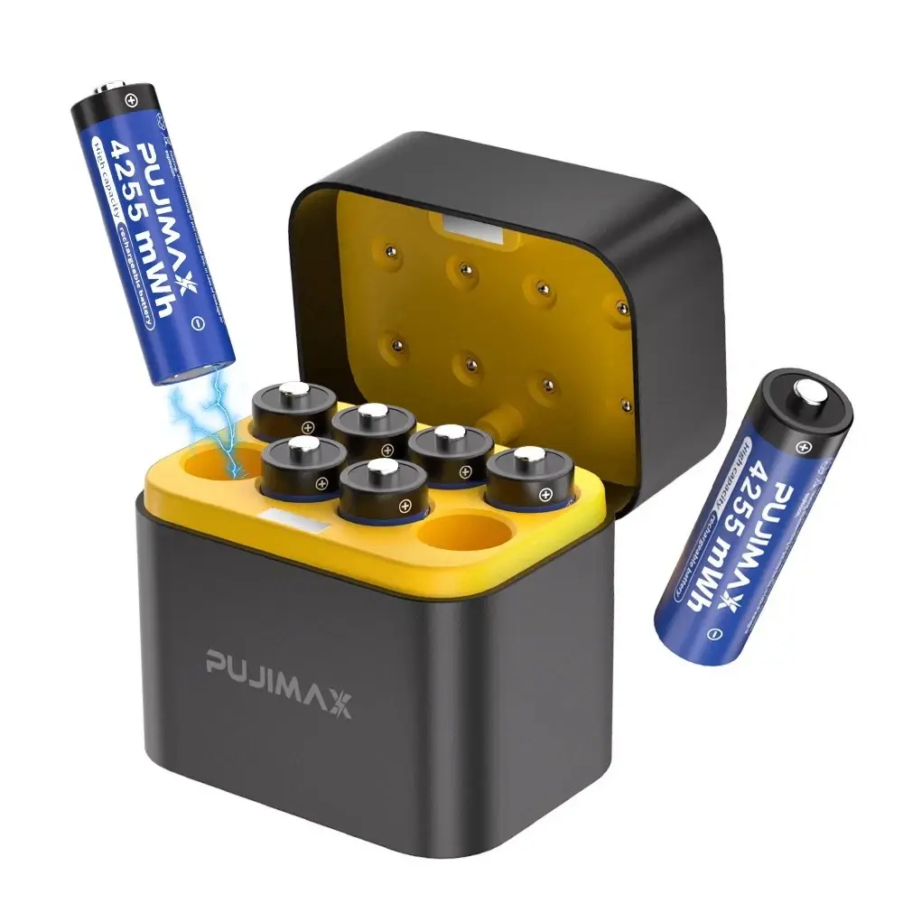 8 PCS 1.5V AA 4255mWh Capacity Rechargeable Lithium Batteries + Fast Charger Box