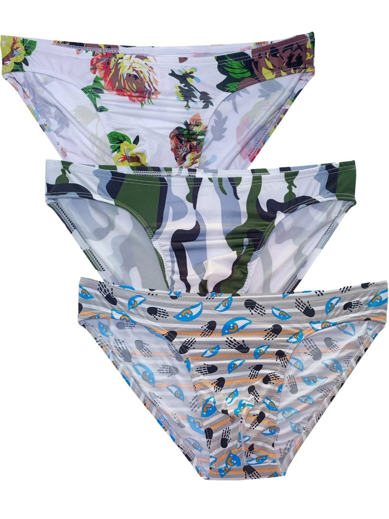 Men's Triangle Briefs Set of 3, Printed Mesh Nylon Transparent Ultra-Thin Elastic Low Waist Sports Comfort Bikini Bottoms, All Seasons, Underwear All Seasons