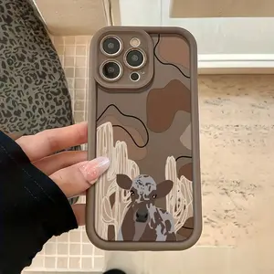 Brown Colored Block Cowhide Case for iPhone 17 Pro Max 16 16e 15 14 Plus 13 12 Mini 11 Air X XS Pattern Soft TPU Rubber Camera Protection Rugged Mobile Phone Cover Gift 2D printing