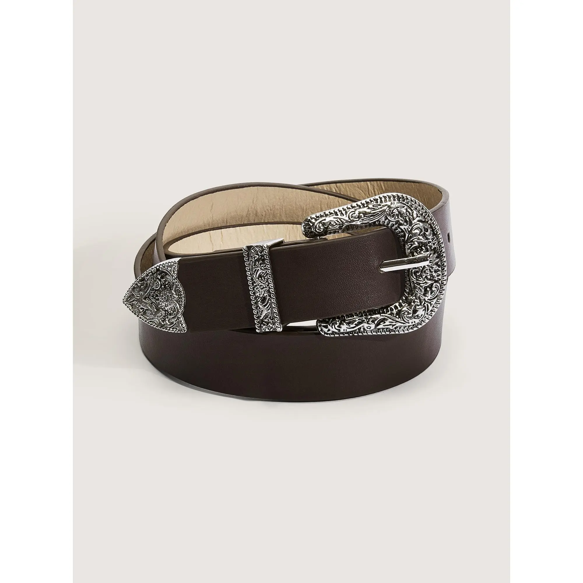 BloomChic Women's Plus Size Vintage Thin Belt with Engraved Buckle, Extended Length Multi-Size Fit in Brown Coffee, Female