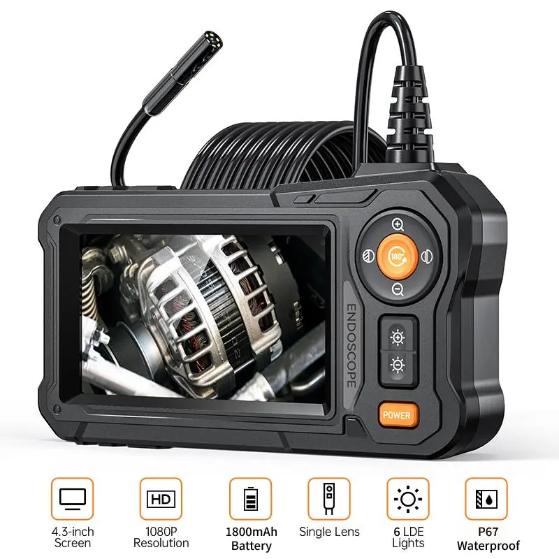 Automotive Borescope Camera, 16.5FT/33FT Waterproof Endoscope Inspection Camera with 4.3" HD Screen, 8 LED Lights, Snake Camera for Car Engine, Cylinder, Spark Plug, Auto Repair, Drain and Pipe Inspection