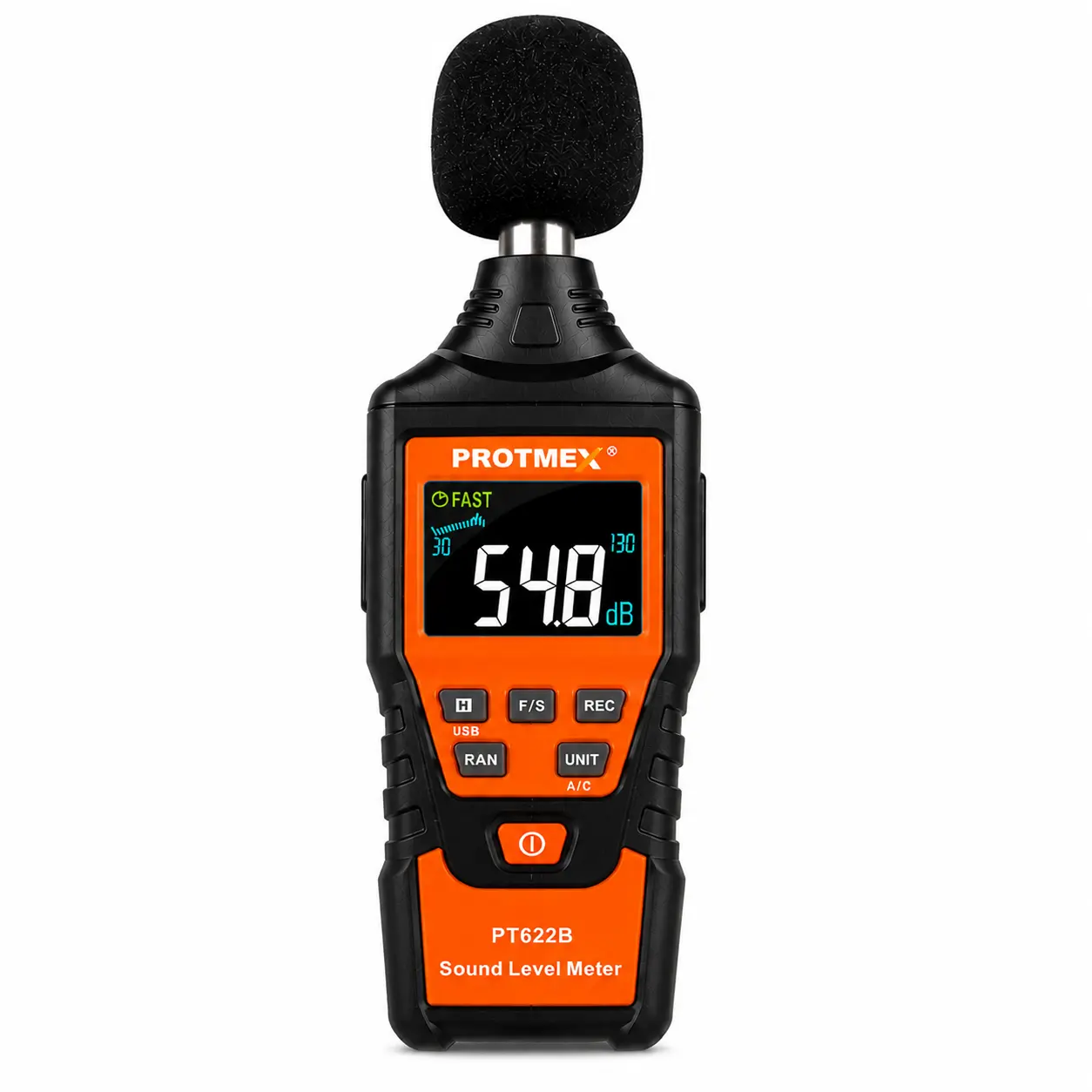 PROTMEX PT622B Digital Sound Level Meter | 30–130dB Decibel Meter with A/C Weighting, MAX/MIN Record, Backlit LCD