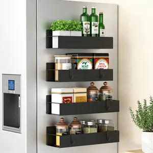 Metal 4-Pack Magnetic Spice  Storage Organizer for Refrigerator and Drink Rack Set , Black Fridge Organizers and Storage