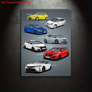 1 piece/set Frameless Canvas Painting Print Poster, Unframed painting, Minimalist Vehicle Art, Civic Type R Car, gift for Japanese JDM culture enthusiasts, gift for living spaces, wall decor, Personalized Wall Art, Modern Minimalist Design