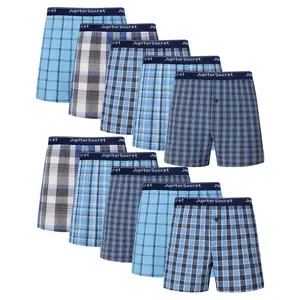 【JupiterSecret】10PCS Men's Boxer Shorts 100% Cotton Classic Plaid Woven Boxers for Men