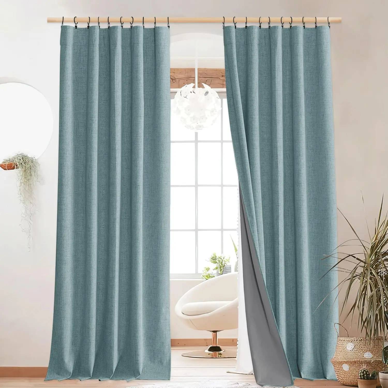 NICETOWN Skylark Blue Living Room Completely Shaded Linen Textured Draperies, 2 Pieces, W52 x L84, Privacy Protection & Noise Reducing Ring Top Drapes, White Lined Insulated Window Treatment Curtains