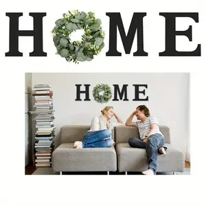Wood Home Sign with Artificial Eucalyptus Wreath for O, Hanging Farmhouse Wall House Decor Wood Letters for Wall Art Rustic Home Decor, Wall Decor for Living Room Kitchen Entryway