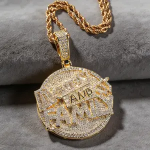 Copper Money & Family Letter Round Pendant Necklace with 5A+ Moissanite for Unisex, Miami - Inspired Luxury Daily Jewelry, Ideal Gift, Hip - Hop Style