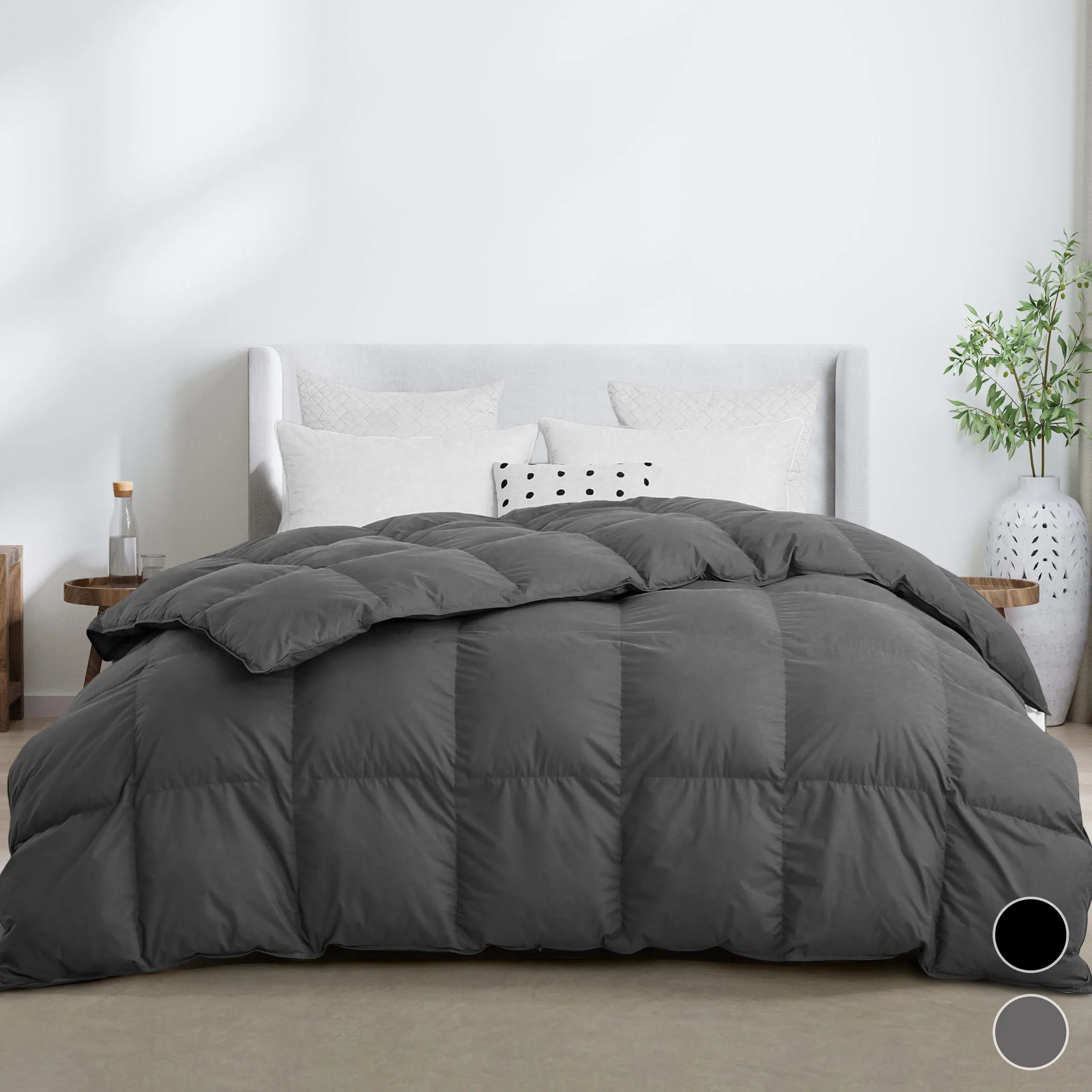Luxury Goose Down Comforter, All-Season Bedding Duvet with Crude Down and Feather Filling, 100% Pure Cotton Shell, Double-Needled for Extra Durability, Soft & Fluffy for Deep Night Sleep